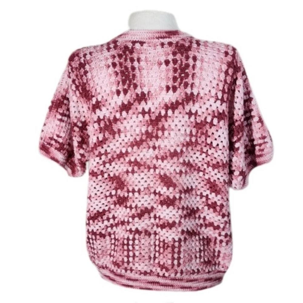 Hand Crafted Crocheted Pullover Pink Size L - Picture 5 of 12